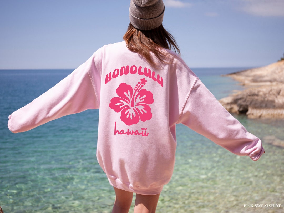 Trendy Honolulu Hawaii Sweatshirt, Hibiscus Flower Hoodie