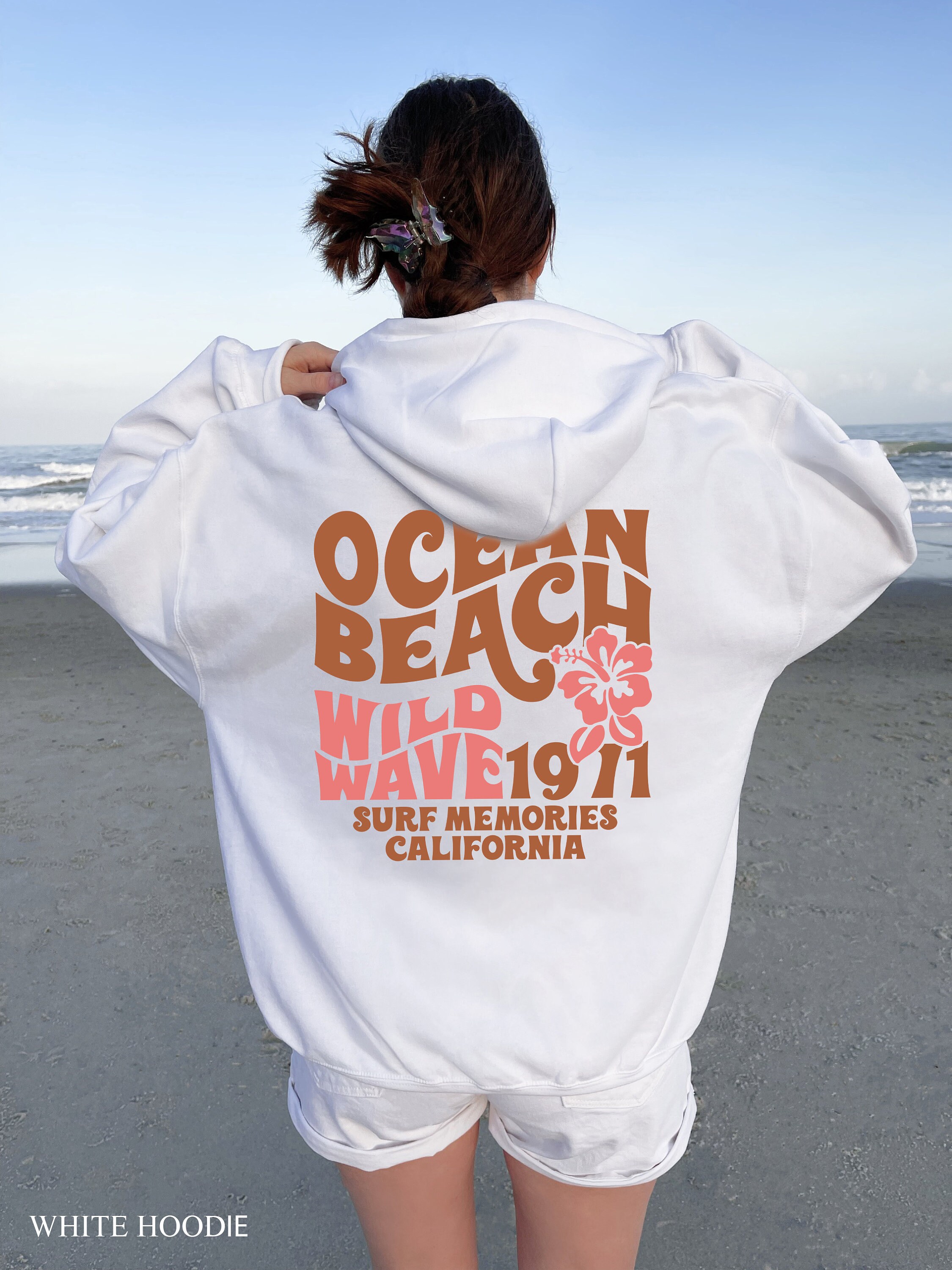 Hoodies Y2K For Women Hawaii Surf Hoodie - Salt Water Flower Petals Ocean Beach Aesthetic Words On Back Hoodies 2024 Fall