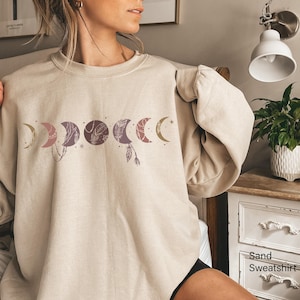 Moon Phases Shirt | Trendy Hoodie For Her, Boho Celestial Shirt, Moon Graphic Tee, Celestial Sweatshirt, Witchy Sweatshirt, Moon Phase Tee image 1