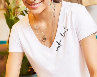 Custom Women V-Neck Shirt, Customized V- Neck Tee, Personalized V Neck, Custom Logo Tee, Customizable V Neck Shirt With Text or Photo Shirt