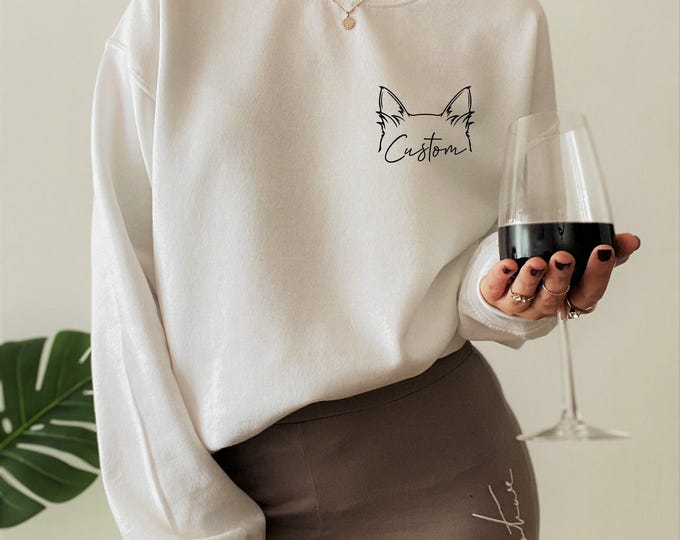 Custom Cat Name Sweatshirt | Personalized Cat Mom Hoodie, Cat Ears Sweatshirt, Custom Cat Mama Shirt, Cat Lover Gift, Cat Dad Tee