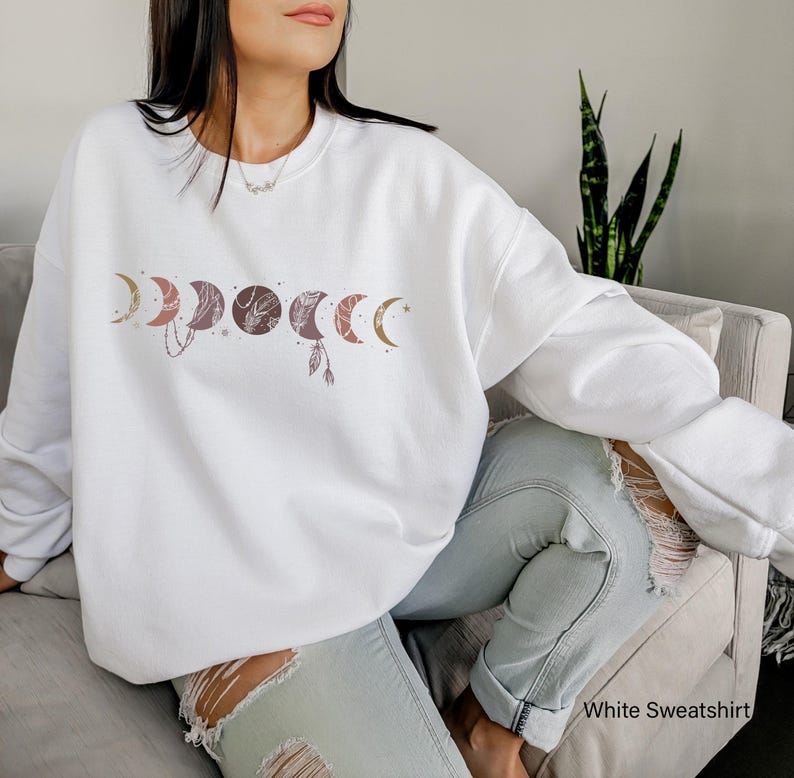 Moon Phases Shirt | Trendy Hoodie For Her, Boho Celestial Shirt, Moon Graphic Tee, Celestial Sweatshirt, Witchy Sweatshirt, Moon Phase Tee image 2