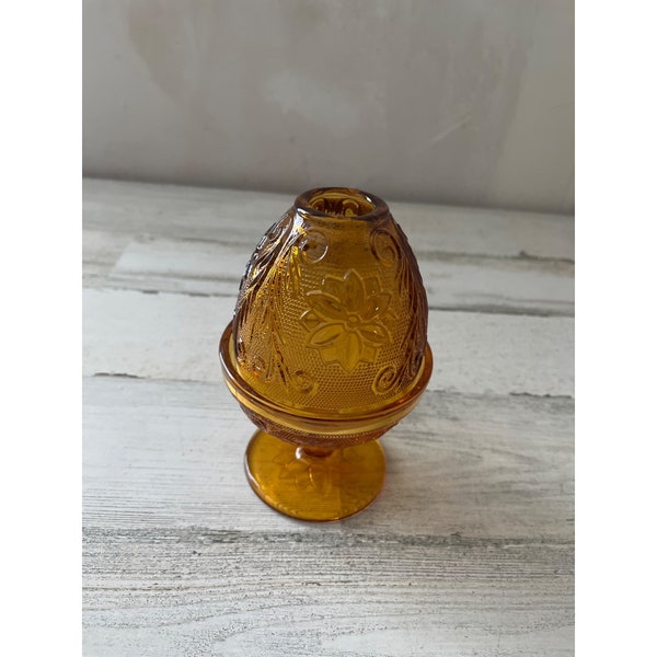 Indiana Glass Tiara Amber Fairy Lamp Footed Candle Holder Fairy Light