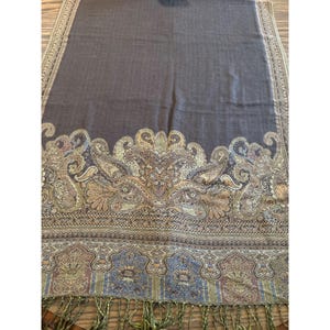 Tan brown paisley blanket scarf with fringe