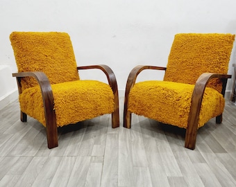 Set of 2 Mid century armchair - Retro lounge chair - modern chair - relax vintage style chair - Handmade walnut wood and vintage kilim chair