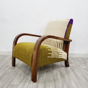 Mid century armchair - Retro lounge chair - modern chair - relax vintage style chair - Handmade walnut wood and vintage kilim chair