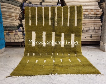 Moroccan green rug, handmade beni ourain Style- 8x10 Berber area rug - large authentic Moroccan rug, customized rug, handmade area wool rug