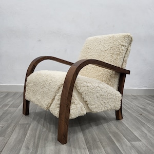 Mid century armchair - Retro lounge chair - modern chair - relax vintage style chair - Handmade walnut wood and vintage kilim chair