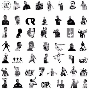 50 pegatinas de grafiti en blanco y negro de Ronaldo, la famosa superestrella del fútbol de la Copa del Mundo imagen 2