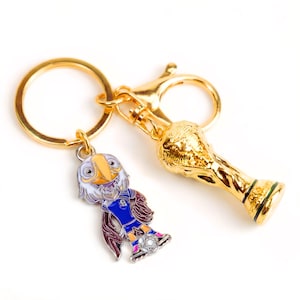 2026 World Cup Mascot Metal Keychain Sets with Trophy USA Clutch Bald Eagle Cartoon