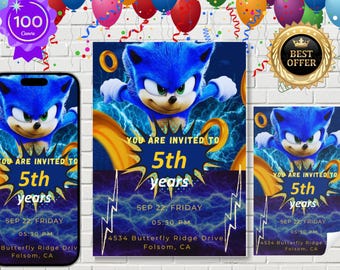 Sonic The Hedgehog Birthday Invitation | Sonic, Knuckle and Tails Birthday Party Invite | Editable Sonic Invitation