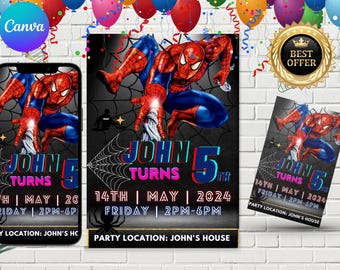 Invitación de cumpleaños de Spider-Man / Plantilla digital editable / Invitación para fiesta de superhéroes / Descarga instantánea