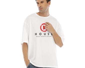 Camiseta de manga corta con hombros caídos y estampado integral para hombre