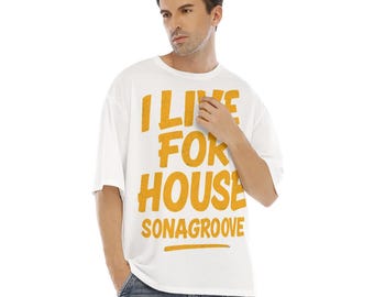 Camiseta de manga corta con hombros caídos y estampado integral para hombre