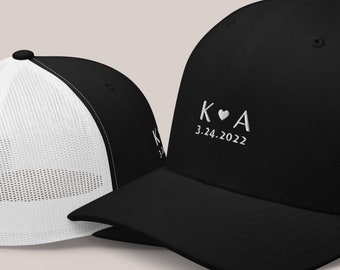 Personalized Trucker Hat Matching for Couple Cap Embroidered Initial Name Date Anniversary Gift for Her Hat for Him Couple Trucker Hat