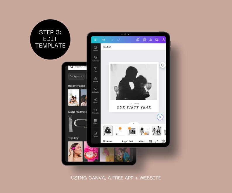 First Year Anniversary Photo Album Template, Couples Memory Scrapbook (Digital Download) image 8