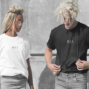 Boyfriend Girlfriend Matching Shirts Custom Anniversary Date Embroidered Initials T-shirt Anniversary Gift for Her Couples Tee Aesthetic