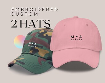 Mr And Mrs Hats For Couples - 2 Pack Distressed Denim Baseball Caps, Matching Wedding Gifts