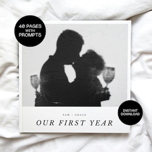 First Year Anniversary Photo Album Template, Couples Memory Scrapbook (Digital Download) image 1
