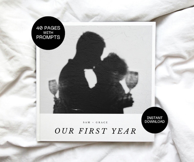 First Year Anniversary Photo Album Template, Couples Memory Scrapbook (Digital Download) image 1