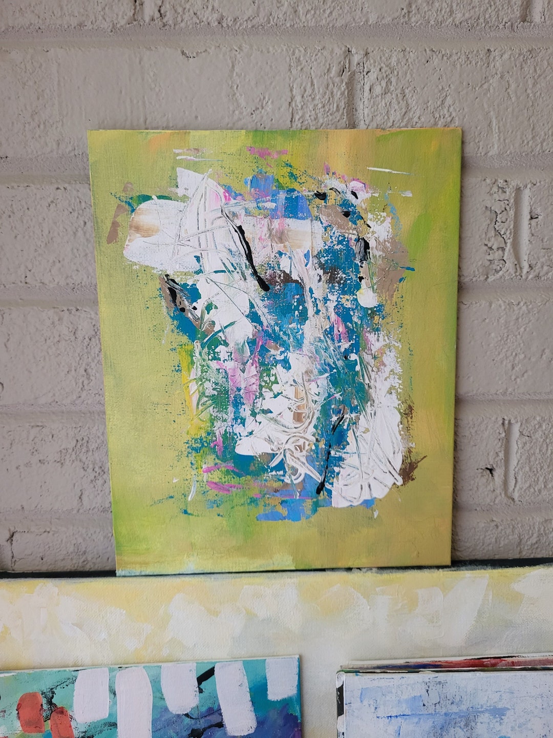 Green Abstract Painting on Canvas Board, Acrylic Canvas 8x10, Green Modern Painting, Original