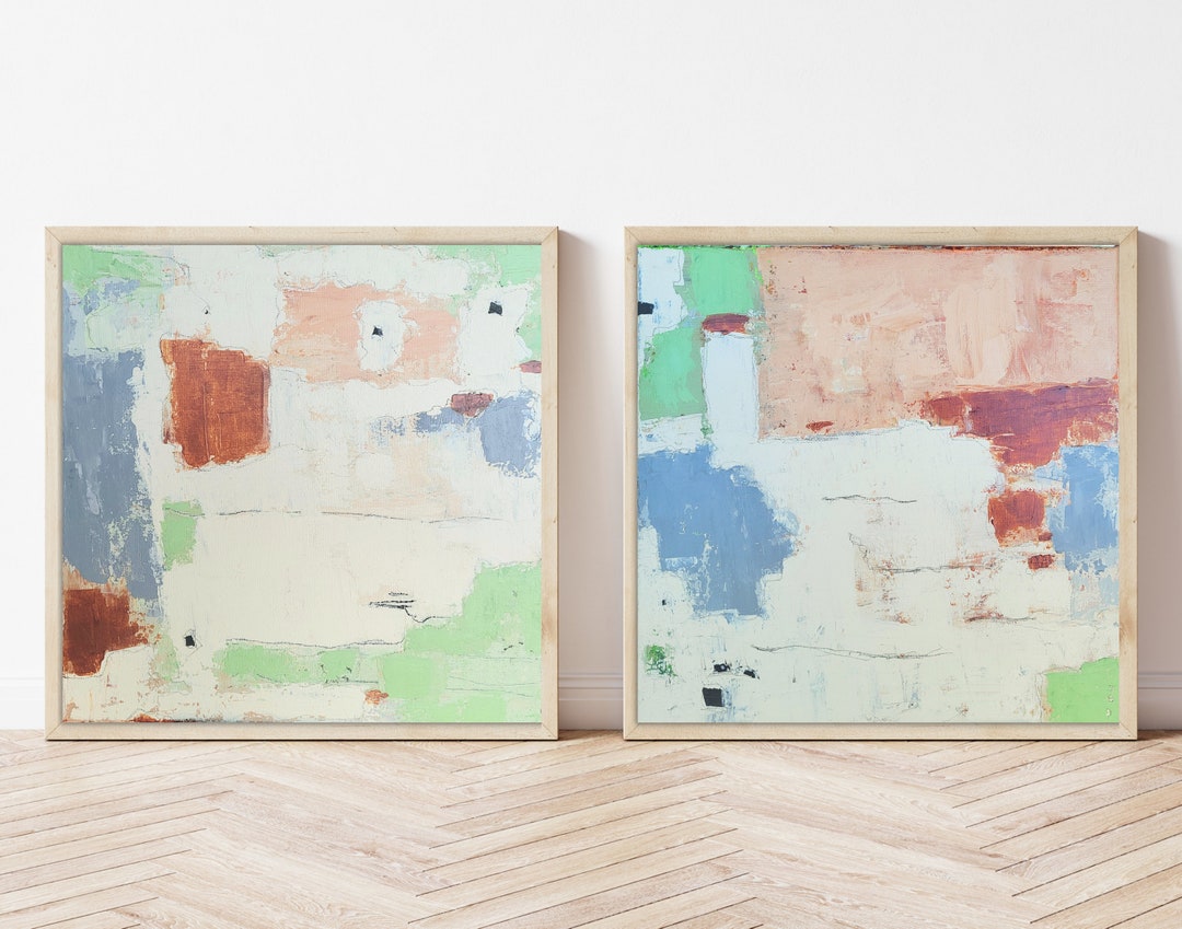 Set of 2 Neutral Abstract Paintings Original Painting 12x12 Abstract