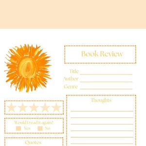 Book Review Template l Sun Book Review Printable l A4 A5 Letter Half Letter l Book Journal l Instant Download l Reading Log l Book Review