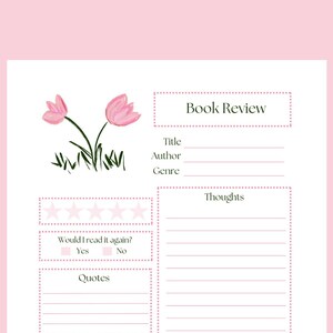 Book Review Template l Floral Book Review Printable l A4 A5 Letter Half Letter l Book Journal l Instant Download l Reading Log l Book Review