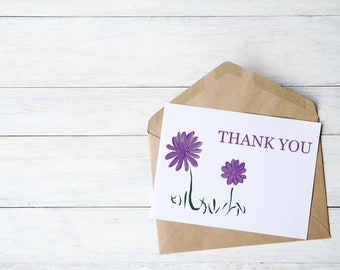 Floral Thank You Card l Set of 12, 24, or 48 with envelopes l Summer or Bridal Shower Thank You Card l Blank Inside l Simple Thank You Card
