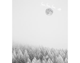 Santa Flying Over the Mood: Digital Download Wall Art