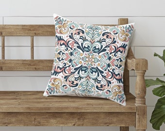 Scandinavian Swedish Rosemaling "Anna" Accent Spun Polyester Square Pillow, Swedish Folk Art, Scandinavian Decor, Scandinavian Pillow