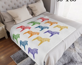 Dala Horse Swedish Horse Minky Blanket, Dala Horse, Swedish Dala Horse, Swedish Gifts, Swedish Folk Art, Scandinavian Decor