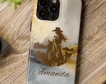 Western Cowgirl Personalized Tough Phone Case for iPhone and Samsung, Horse Girl Gift, Western Phone Case, Barrel Racing, Cell Phone Case