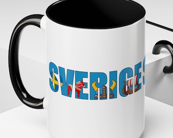 SVERIGE Coffee Mug ( 15oz), Swedish Fika, Swedish Coffee Mug, Sverige Mug, Swedish Coffee Mug, Scandinavian Gift, Swedish Gifts