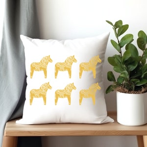 Yellow Gold Dala Horse Swedish Horse Spun Polyester Square Pillow 4 Sizes, Scandinavian Decor, Swedish Folk Art, Dala Horses, Swedish Horse