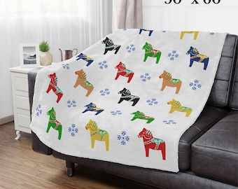 Painted Dala Horse Swedish Horse Minky Blanket, Dala Horse, Swedish Dala Horse, Swedish Gifts, Swedish Folk Art, Scandinavian Decor
