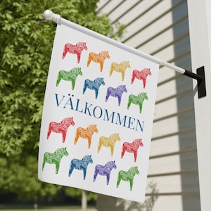 Swedish Dala Horse Garden & House Banner, Scandinavian Decor, Dala Horse Gift, Swedish Decor, Swedish Gifts, Swedish Folk Art, Swedish Horse