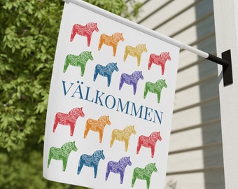 Swedish Dala Horse Garden & House Banner, Scandinavian Decor, Dala Horse Gift, Swedish Decor, Swedish Gifts, Swedish Folk Art, Swedish Horse