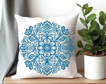 Scandinavian Rosemaling Design Spun Polyester Square Pillow, Swedish Folk Art, Scandinavian Decor, Swedish Decor Pillow