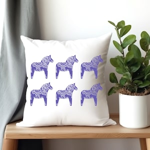 Purple Dala Horse Swedish Horse Spun Polyester Square Pillow 4 Sizes, Scandinavian Decor, Swedish Folk Art, Dala Horses, Swedish Horse