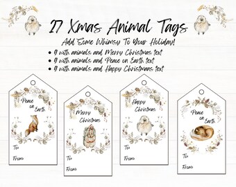 27 Xmas Animal Tags | Christmas Tags | Woodland Creatures | Printable Tags