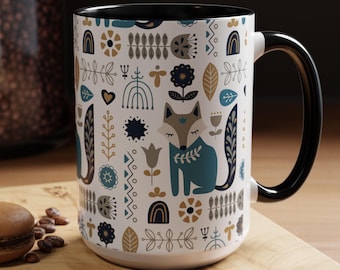 Scandinavian Design Fox Ceramic Mug, (15 oz), Swedish Folk Art, Scandinavian Decor, Scandinavian Mug, Fox Mug