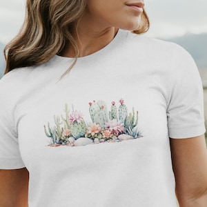 Desert Watercolor Flowering Cactus Unisex Jersey Short Sleeve Tee Sizes S-3XL | Cactus Shirt | Desert Shirt | Flowering Cactus
