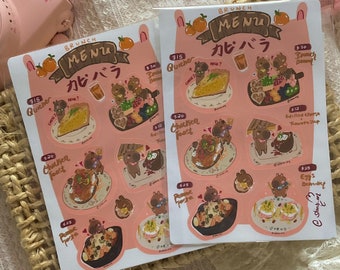 Cute capybara brunch menu sticker sheet