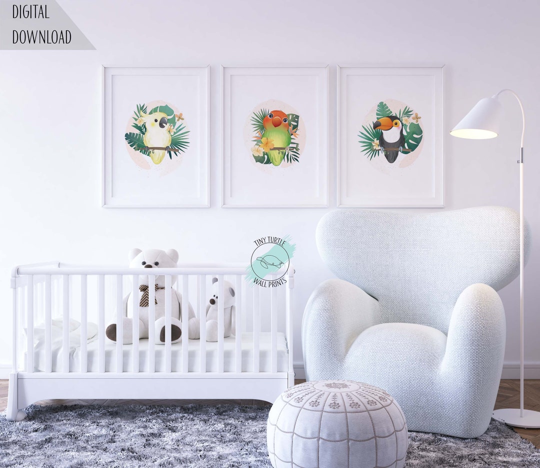Tropical Birds Wall Art Set of 3 Jungle Nursery Prints - Etsy