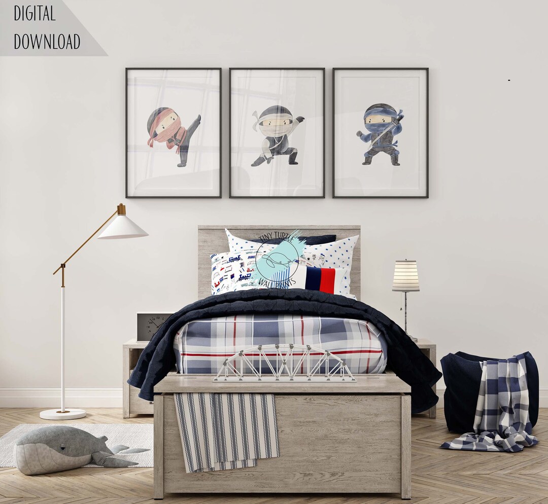 Ninja Wall Art Set of 3 Watercolor Ninja Prints Kung Fu Etsy