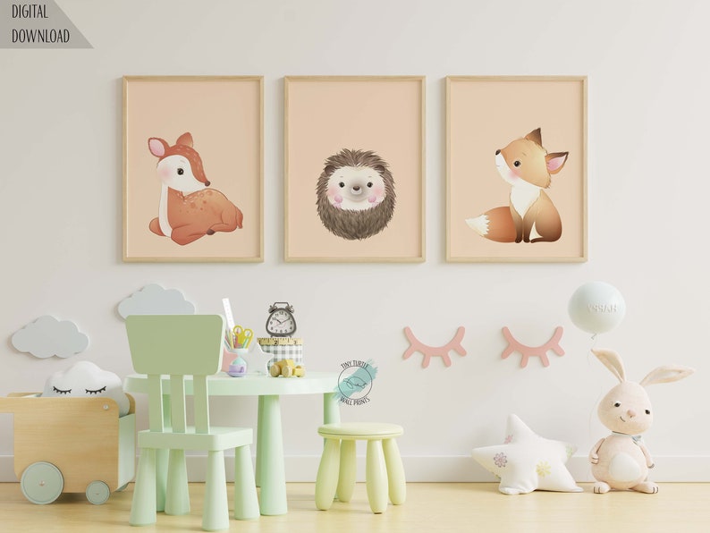Woodland Wall Art Set of 3 Forest Animal Nursery Prints Etsy Australia