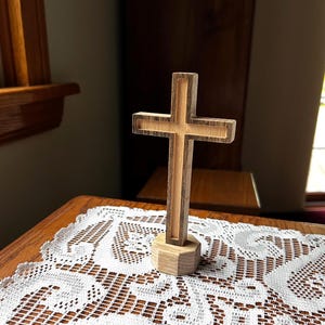 Elegant Maple Cross Stand: Christian Rosary Display, 6-inch