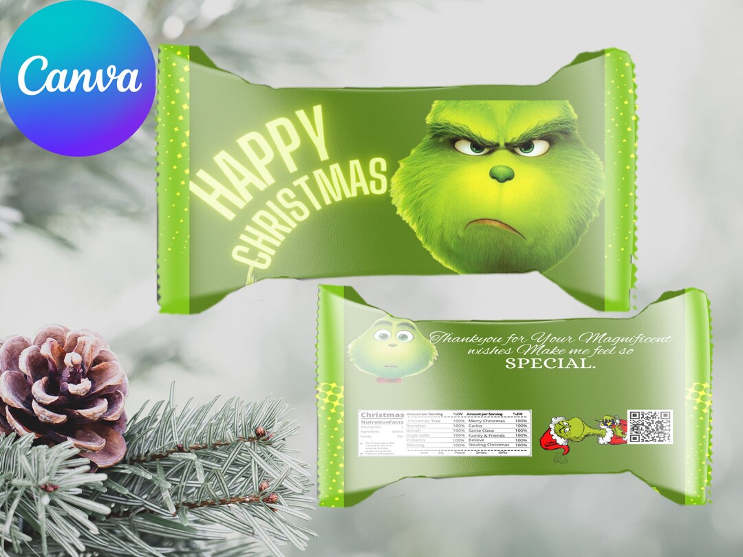 Grinch Candy Bar Label. Grinch Party. Christmas Party. Candy Bar Label