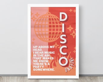Disco Inferno Inspired Framed Poster | Disco Lyric Art | Music Inspired Gifts